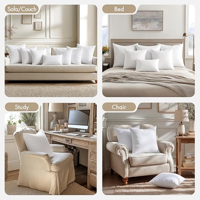 MIULEE 26x26 Euro Pillow Inserts 4 Pack, 100% Virgin Filling Throw Pillows | Decorative Pillows for Sofa Bed Couch, Firm and Full Pillows, Excellent Support, Soft Brushed Fabric