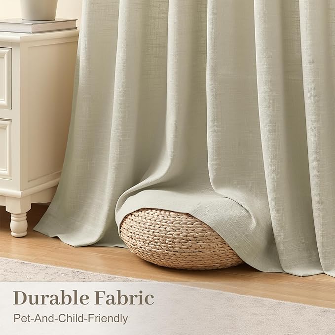 Pinch Pleated Linen Curtains 90 Inches Long 2 Panels for Living Room, Linen | Light Filtering, Bedroom, Semi Sheer, Pinch Pleat, Linen Blend, Hook Rings, Memory Shape, Cottage Core, W40xL90, 2 Panels