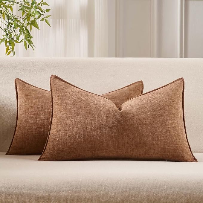 JUSPURBET Mocha 16x24 Throw Pillow Covers Set of 2 Decorative Pillow Covers for Couch Sofa Bed Cozy Chenille Lumbar Cushion Covers Cases with Invisible Zipper for Living Room Home Decor