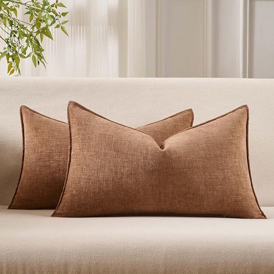 JUSPURBET Mocha 16x24 Throw Pillow Covers Set of 2 Decorative Pillow Covers for Couch Sofa Bed Cozy Chenille Lumbar Cushion Covers Cases with Invisible Zipper for Living Room Home Decor