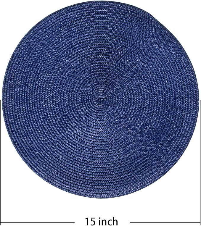 AHHFSMEI Round Placemats Set of 8 Heat Resistant Washable Non-Slip Woven Braided Table Mats for Dining Table Kitchen & Home Decor (Navy Blue,8)