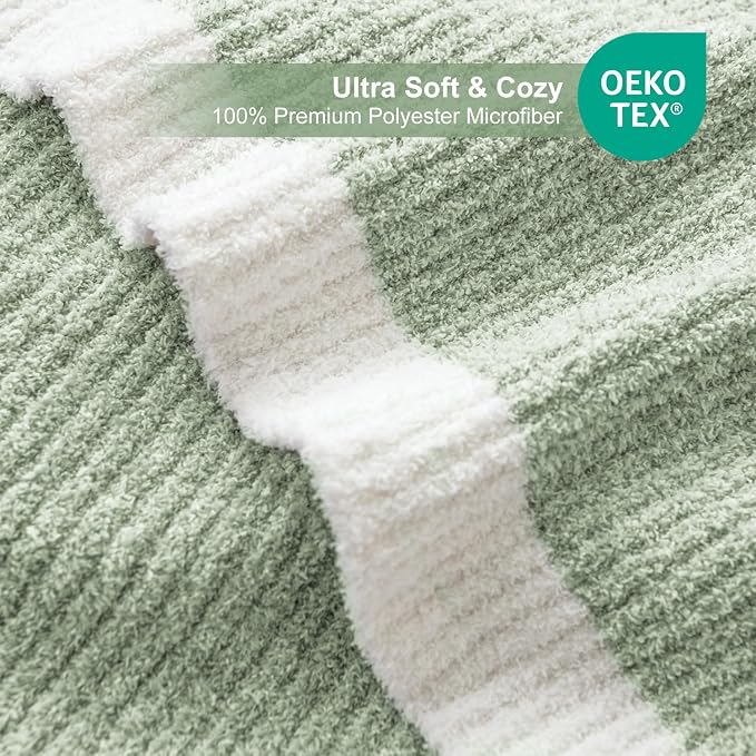 MH MYLUNE HOME Ultra Soft Ribbed Throw Blanket Plush, Green, 50"x60" | Reversible Fleece Throw Blanket, Comfy Fluffy Fuzzy Plush Blanket Throws for Couch Sofa Bed, Cozy Blankets for Women Gift
