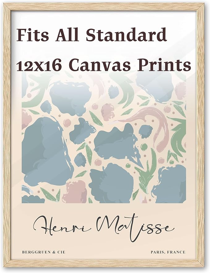 KensTro 12x16 Oak Picture Frames Set of 3 with Matisse Prints | Natural Solid Oak Wood Frames with 3 Matisse Prints, Clear Front, Ready for Posters, Photos, Wall Art and Paintings