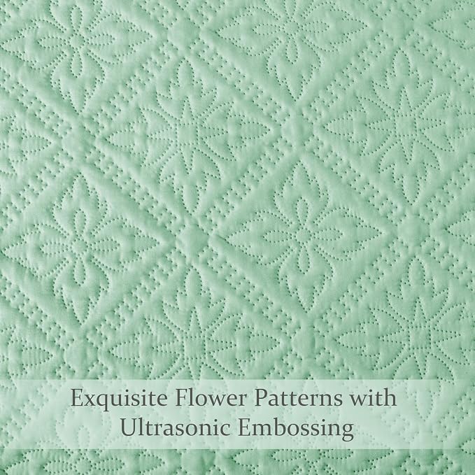 Exclusivo Mezcla Full Queen Quilt Set, Sage Green | Lightweight Soft Bedspreads Coverlets, All Season Bedding with 2 Pillow Shams, Modern Style for Bedroom Guest Room