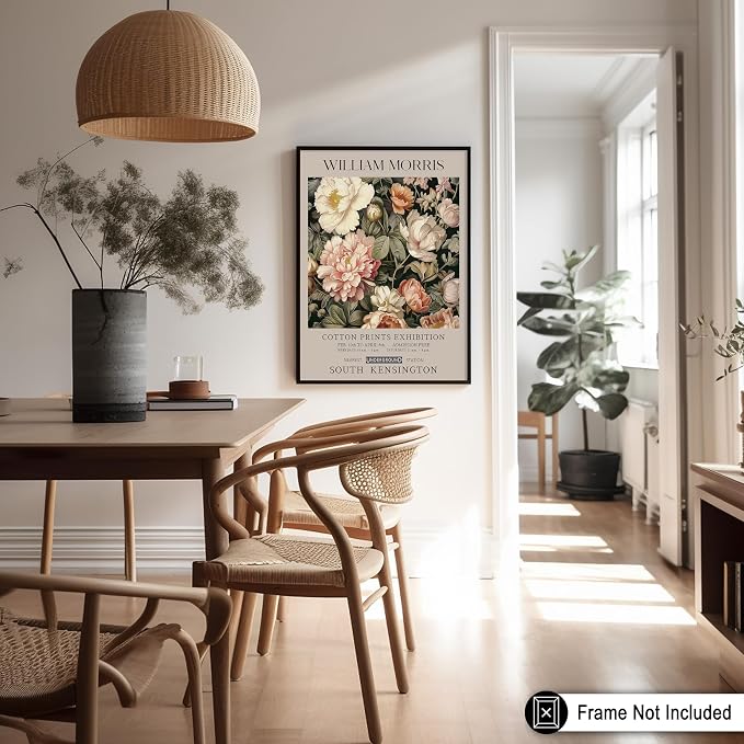 Poster Master Pink Peonies Print - William Morris Poster - Textile Pattern Art - Botanical Exhibition Art - Floral Illustration - Aesthetic Living Room or Bedroom Decor - 18x24 UNFRAMED Wall Decor