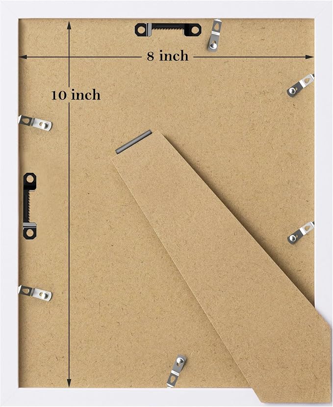eletecpro Picture Frames Set of 9, 8x10 in, Acrylic Cover, White | Display Photo 5x7 with Mat or 8x10 without, Classic Gallery Collage, Wall Mount, Minimalist Home Decor, Engineered Wood