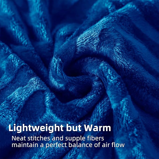 Whale Flotilla Flannel Fleece Bed Blanket King Size, Royal Blue | Lightweight Breathable Soft Bedspread, Plush Fluffy Coverlet Chevron Design Decorative Blanket for All Season, 90x104 Inch