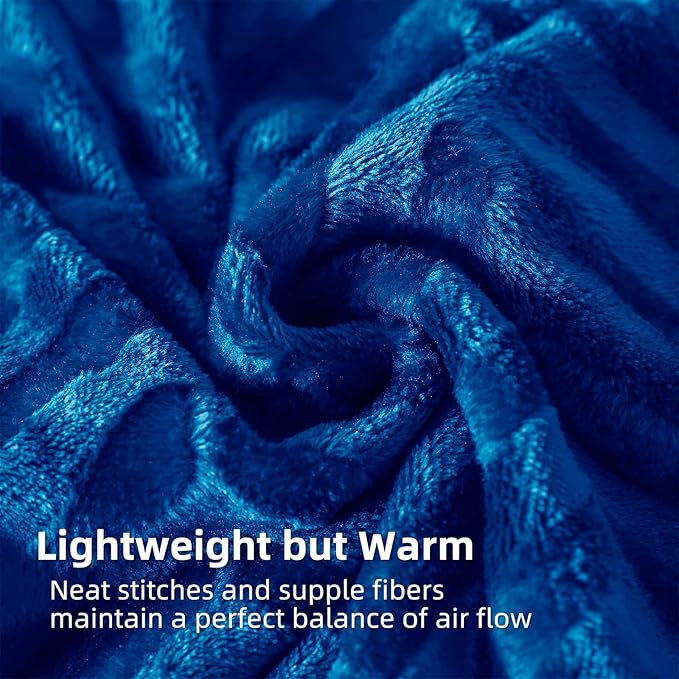 Whale Flotilla Flannel Fleece Bed Blanket Queen Size, Royal Blue | Lightweight Breathable Soft Bedspread, Plush Fluffy Coverlet Chevron Design Decorative Blanket for All Season, 90x90 Inch