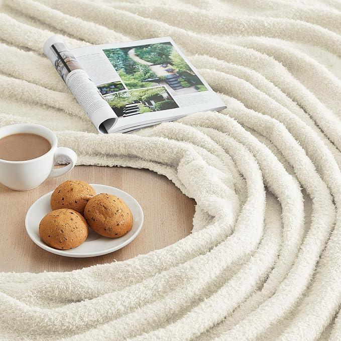 CYMULA Super Soft Knit Throw Blanket Throw Size Beige - Lightweight Plush Fuzzy Fluffy Warm Cozy Blankets and Throws for Sofa Bed All Season Use, 50x60 inches