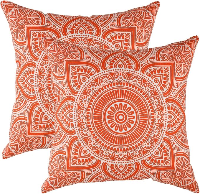 TreeWool Mandala Accent Throw Pillow Covers 18x18 Set of 2 (Orange) | Decorative Throw Pillowcases for Sofa & Couch; 100% Cotton Accent Covers Ideal for Spring & Summer Stylish Home Decor