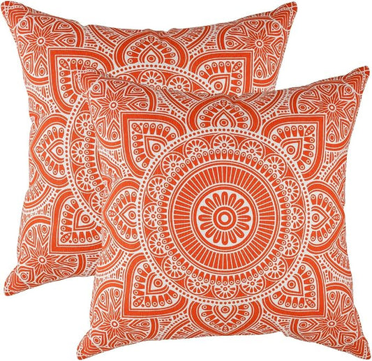 TreeWool Mandala Accent Throw Pillow Covers 18x18 Set of 2 (Orange) | Decorative Throw Pillowcases for Sofa & Couch; 100% Cotton Accent Covers Ideal for Spring & Summer Stylish Home Decor