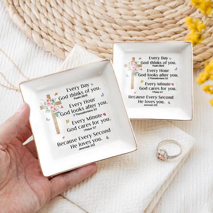 Christian Bible Verse Prayers Jewelry Dish Gift for Women, 4" Ceramic Jewelry Tray, Christian Inspiration Gifts - Mother's Day, Birthday, Religious Gift - Communion, Confirmation Gifts for Daughter