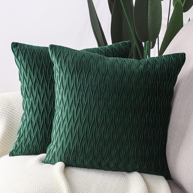 MADIZZ Set of 2 Super Soft Velvet Decorative Throw Pillow Covers 18x18 inch Army Green Square with Texture Luxury Style Cushion Case Pillow Shell for Sofa Bedroom