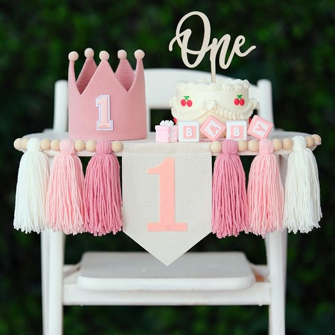 JUIIZAY First Birthday Decorations Highchair Banner 1st Birthday Girl
