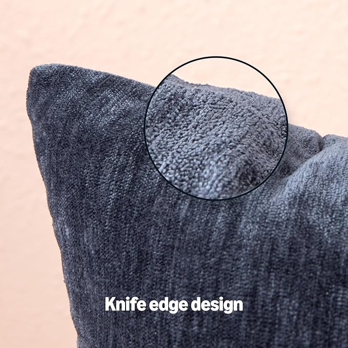 Amazon Basics Chenille Throw Pillow Covers, Home Decor Cushion Cover for Bedroom Living Room Couch Bed, 22" W × 22" L, Navy Blue