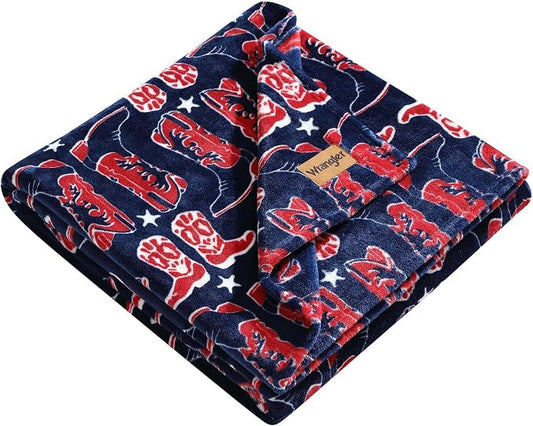 Wrangler - Blanket, Super Soft Plush Bedding, Yellowstone Inspired Throw Blanket for Couch or Bed (Knocking Boots Blue, 50" x 70")