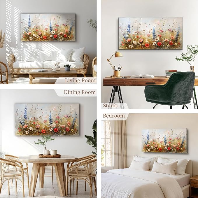 SERIMINO Spring Wildflower Wall Decor, Flower Market Artwork 24X48 Inch | Country Wall Art, Spring Wildflower Canvas Prints, Living Room Bedroom Home Decor, Ready To Hang, Fade-resistant Inks