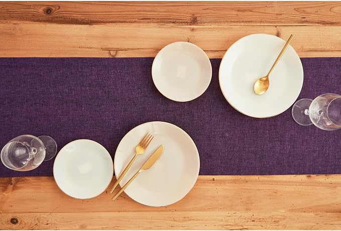 Solino Home 100% Pure Linen Table Runner Grape Woven, Athena 14 x 48 in | brings a tailored look to family meals and hosting, European flax fibres, naturally breathable, Grape, OEKO-TEX Certified