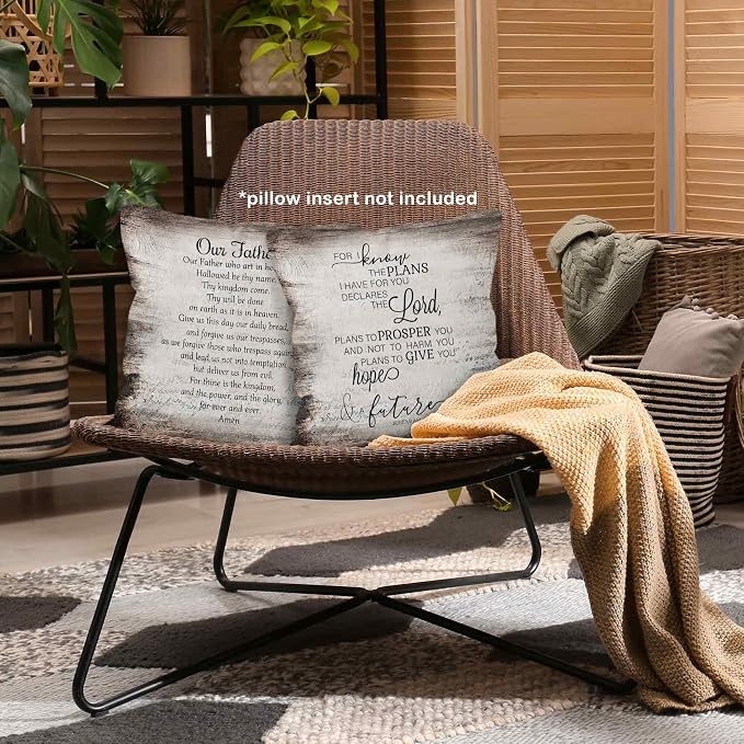Christian Scripture Lord Our Father Prayer Throw Pillow Covers 18x18 Set of 2, Bible Verse Jeremiah Decor Pillow Cases for Bedroom Living Room, Religious Square Pillowcases for Couch Bed Sofa