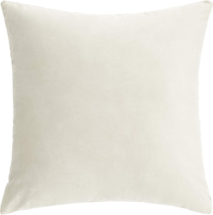 VAKADO Beige Cream Velvet Throw Pillow Covers Decorative Cozy Cushion Cases Soft Solid Square Home Decor for Couch Car Sofa Bedroom Office 18x18 Inch Set of 2