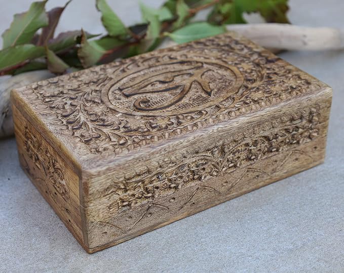 Egyptian Eye of Horus Hand Carved Jewelry Trinket Keepsake Wooden Storage Box (Large)