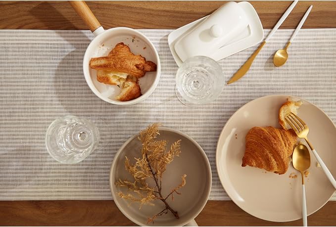 Solino Home 100% Linen Table Runner, 14 x 72 in, Natural and White Striped | Narrow Stripe, brings a tailored look to family meals and hosting, woven stripe, European flax fibres, OEKO-TEX Certified