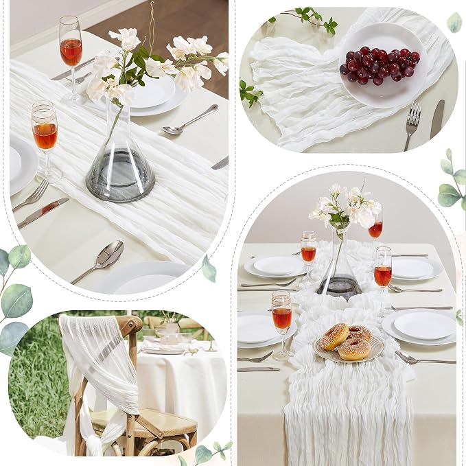 White Cheesecloth Table Runner 35×120Inch Fall Boho Wedding Home Decor | Wrinkle Rustic cheese cloths Sheer Gauze for Bridal Baby Shower Birthday Party Table Decor Halloween Thanksgiving Christmas