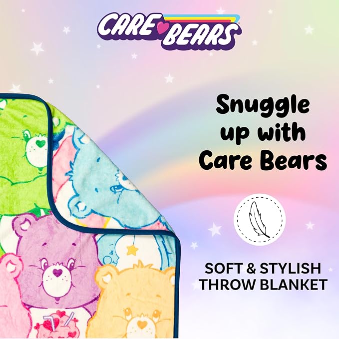 Silver Buffalo Care Bears Featuring Tenderheart, Harmony, Good Luck, Bedtime, Love-A-Lot, Cheer, Share, Funshine, Grumpy, Wish, and Friend Bear 45” x 60” Fleece Throw, Soft and Cozy Blanket, 250 GSM