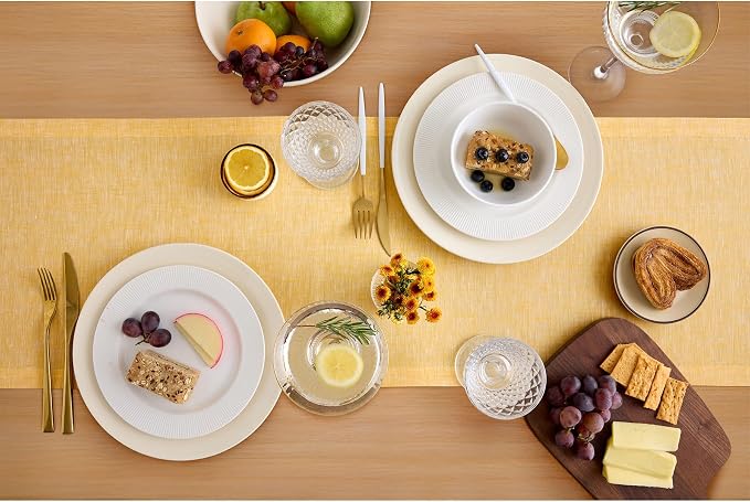 Solino Home 100% Pure Linen Table Runner Mustard Long, Athena 14 x 120 in | styles dining tables for meals and celebrations, European flax fibres, betters with age, Chambray Mustard, OEKO-TEX Certified