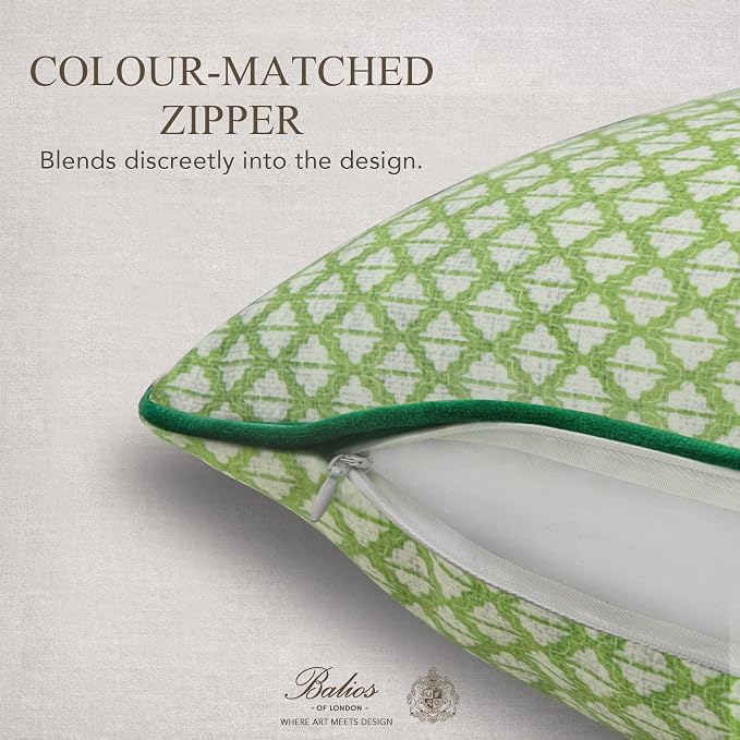 Balios Velvet Pillow Covers Set of 2, Decorative Cushion Covers for Sofa Couch, Hidden Zip, Covers Only, London Design – 18" x 18" (45 x 45 cm), Wyndham Trellis in Sage Green