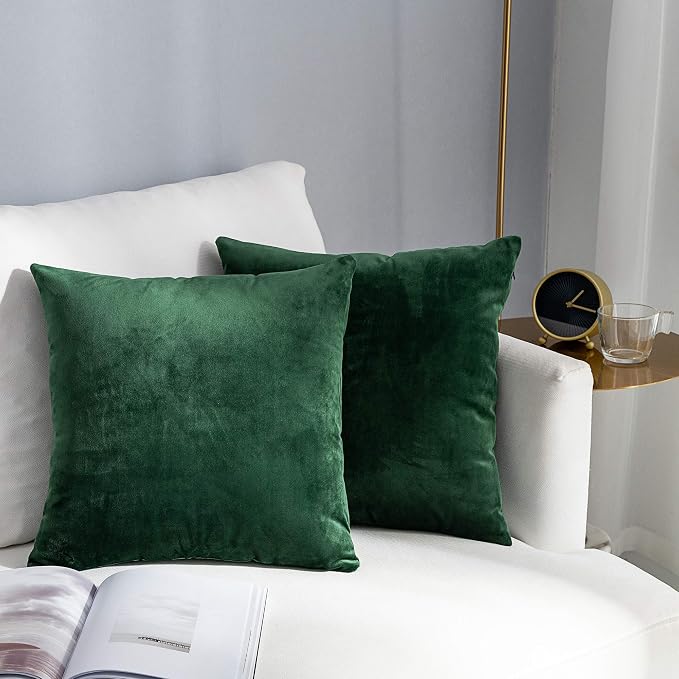 Stellhome Super Soft Velvet Throw Pillow Covers for Bed Couch Sofa Bench, 18 x 18 inch (45 cm), Olive, Pack of 2