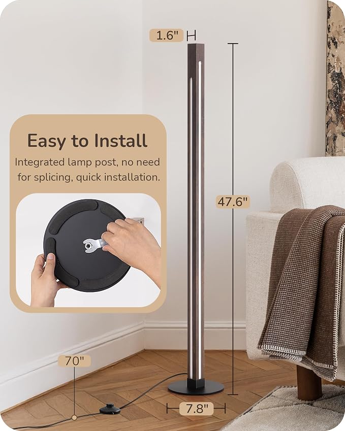EDISHINE Wooden Corner Lamp with Remote, Dual Lighting, 7CCT & Dimmable