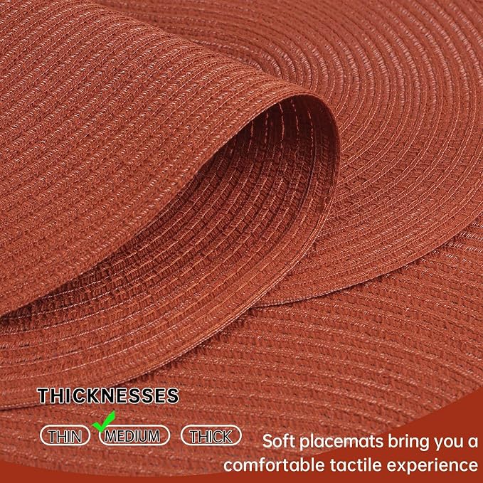 Placemats Set of 4, Woven Oval Braided Dining Table Mats(Rust Orange) | 12 x 17.5 Inch Size Fits Plates and Flatware; Hand Washable and Heat Resistant for Kitchen Use, with Farmhouse and Boho Style