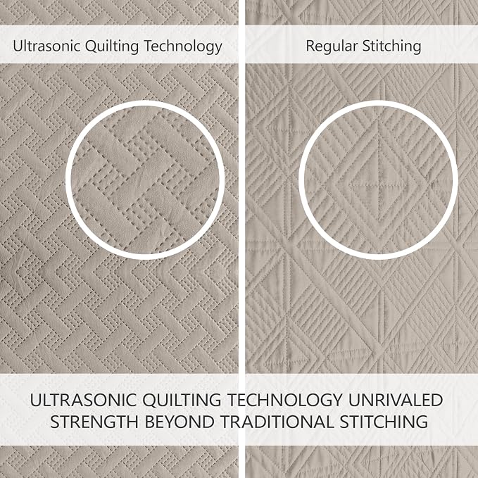FLYMME Quilts Queen Size,Lightweight Taupe Bedspreads,Basket Weave Pattern,Ultra Soft Microfiber Bed Coverlet 3 Pieces for All-Seasons (1 Quilt,2 Pillow Shams)