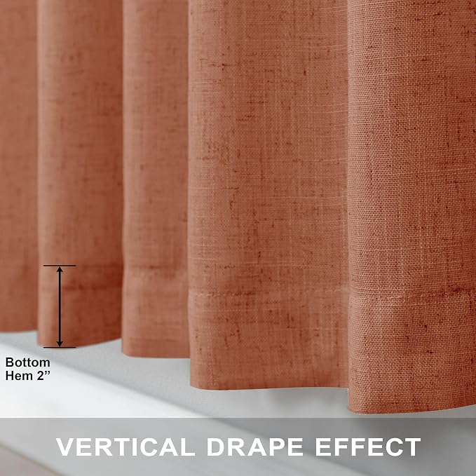 Terracotta Linen Sheer Curtains 63 Inch Boho Abstract 2 Panels