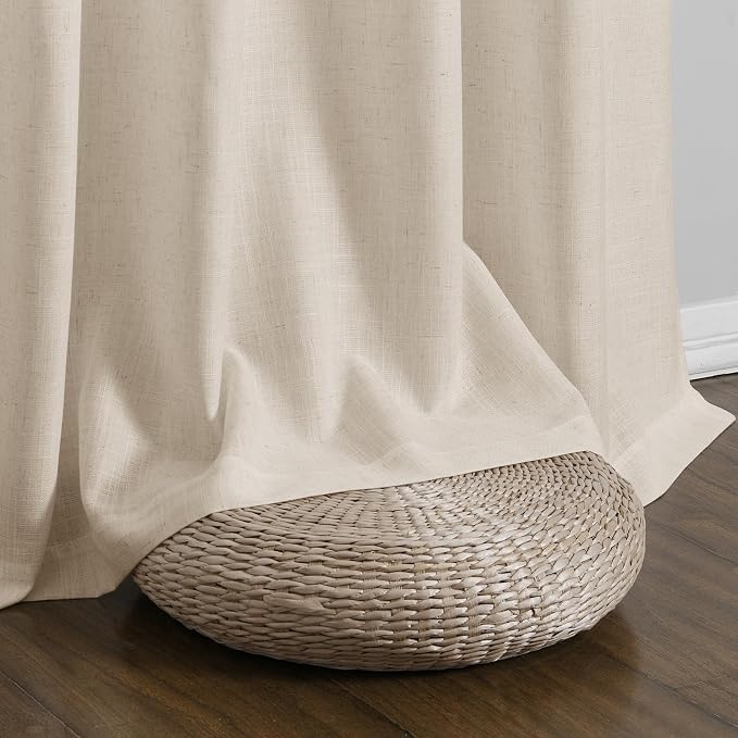 Cream Beige Linen Curtains 84 Inches Long Rod Pocket Semi Sheer Dining Room Cozy Bedroom Decor Cotton Look Country Rustic Farmhouse Boho Curtains 2 Panel Set,52x84