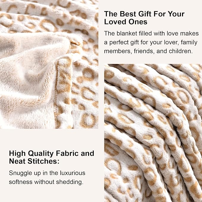 PLEASANT BOULEVARD | Leopard Throw Blanket Fleece, Premium Lightweight Cozy Warm Plush Microfiber Bedspread for Couch Sofa and Bed (Brown, King (108 x 90 inches))
