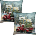 Christmas Red Truck Pillow Covers 16x16 Set of 2 Xmas Tree Cabin Snowman Pillow Case Merry Christmas Cushion Case for Winter Holiday Decorations Couch Bedroom