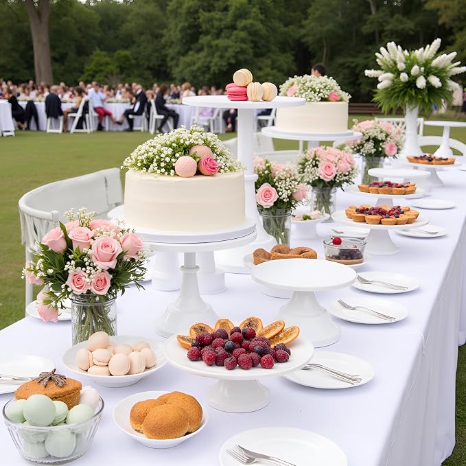 HBlife 3-PCS White Cake Stand Set (8"/10"/12" Plate) for 6-10 Inch Cakes, Perfect Dessert Table Display Set, Cupcake&Cake Stands for Party, Wedding, Birthday, Baby Shower, Anniversary (Metal) | Interchangeable Bases&Plates, Dessert Table Display, Cupca...