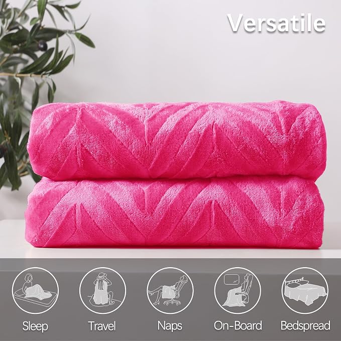 Whale Flotilla Flannel Fleece Throw Blanket for Couch, Hot Pink | Lightweight Breathable Soft Sofa Throws, Plush Fluffy Chevron Design Decorative Blankets for All Season, 50x60 Inch