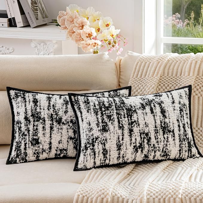 Tie-Dye Textured Lumbar Pillow Covers 20x12 Inch Set of 2 Boho