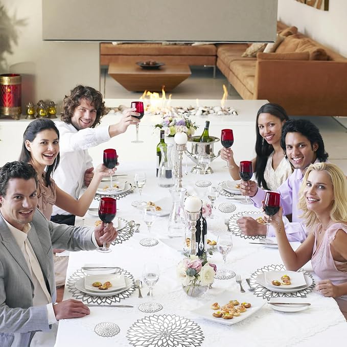 Geosar 200 Pcs Silver Metallic Disposable Paper Placemats Set 13 Inch | With Coasters for Drinks, Charger Size Fits Plates, Summer Hawaiian Luau Placemat for Wedding Bridal Shower Birthday