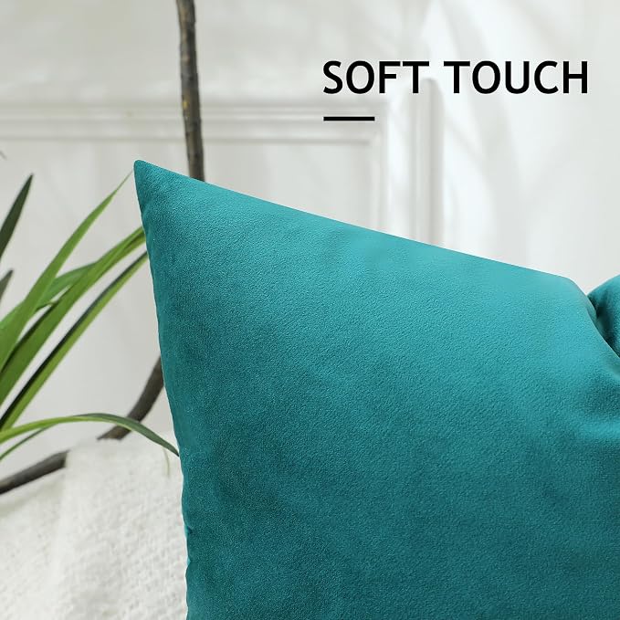 Stellhome Rectangle Velvet Pillow Covers Decorative Cushion Covers for Bed Couch Sofa Bench, 12 x 20 inch (30 x 50 cm), Teal, Pack of 2