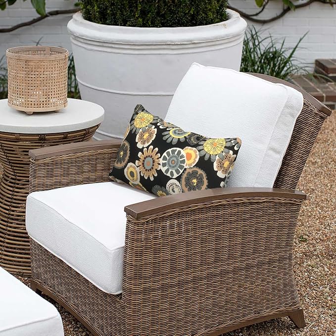 Outdoor Lumbar Pillow Covers 12”x20”, Rectangle Throw Pillow Covers for Patio Furniture, Decorative Lumbar Cushion Case for Garden Balcony Couch Office Chair, Pack of 2,Black Yellow Crosby