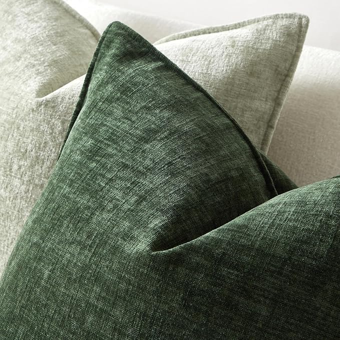JUSPURBET 22x22 Chenille Decorative Throw Pillow Covers Set of 2,Green | ﻿Cozy Soft Cushion Cover Case with Hidden Zipper for Couch Sofa Bed Living Room Home Decor Christmas