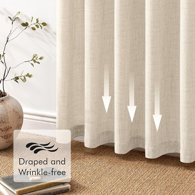MIULEE Faux Linen Curtains 84 Inch Length 2 Panels Natural Cream Beige Semi Sheer Curtain with Back Tab Rod Pocket, Light Filtering Window Privacy Burlap Drapes for Living Room Bedroom 42W x 84L