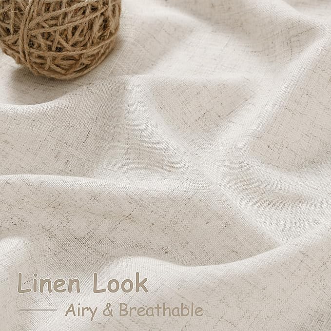 Pearl White Linen Curtains 102 Inches Long for Living Room Light Filtering Semi Sheer Curtain Back Tab Coastal Decor Floor to Ceiling Modern Drapes for Bedroom Office 52x102, 2 Panels