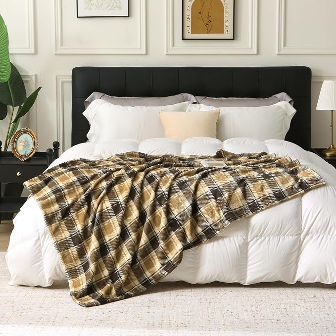 MERRYLIFE Brown Plaid Flannel Throw Blanket for Couch Bed Sofa 50" 60" | Grid Pattern, Ultra-Plush Soft, Decorative Colorful Travel Blanket, farmhouse, Machine Wash, Gift Choice, Widely Use