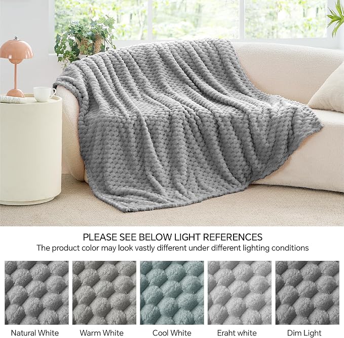 BEDELITE Grey Throw Blanket for Couch, Soft Cozy Gifts for Women, 50 * 60 | 3D Jacquard Decorative Fleece Blanket, Super Soft Plush Throws, Cute Birthday Gift for Women & Men, Suitable for All Seasons