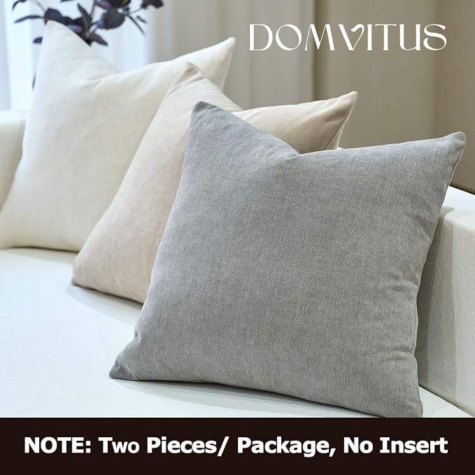 DOMVITUS Throw Pillow Covers 20x20 Pack of 2, Decorative Soft Soild Textured Accent Cushion Case, Neutral Boho Farmhouse Linen Pillow Covers for Couch Sofa Bedroom Living Room Home Decor, Light Grey